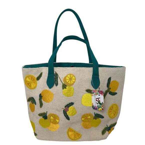 AMERICAN & BEYOND TOTE-LEMON YELLOW HAND BEADED TOTE - Picture 1 of 8